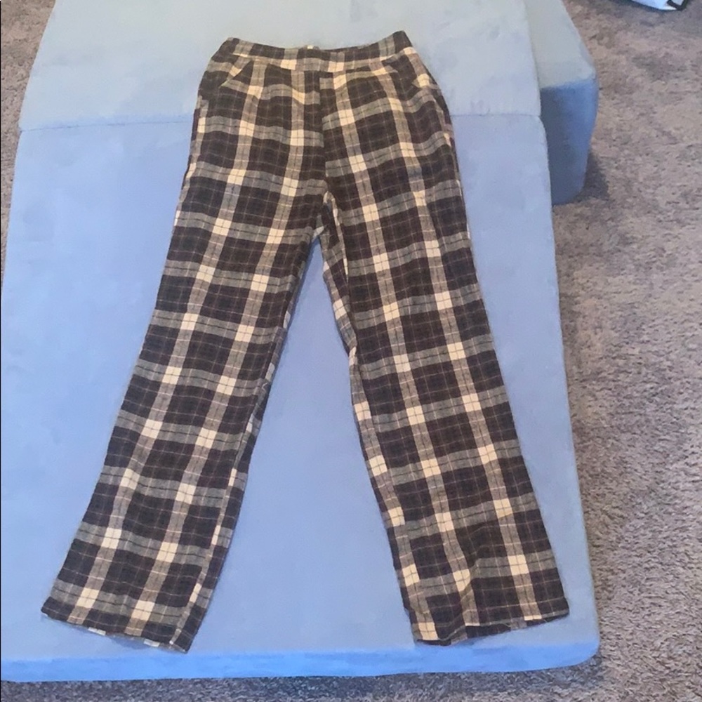 Two piece plaided pants and button up shirt
